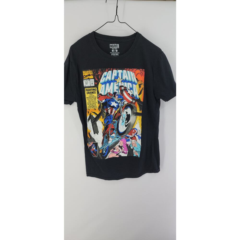 Marvel Captain America Fighting Chance Comic Cover Graphic Tee Black Size M